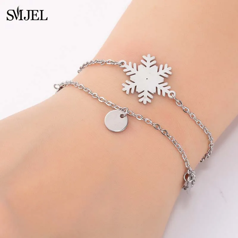 snowflake 251 SMJEL мульти Браслеты& браслеты из нержавеющей стали 2 слоя, с изображением милой бабочки браслет с сердечком ювелирные изделия регулируемый Свадебные Браслеты Mujer - Окраска металла: snowflake 251