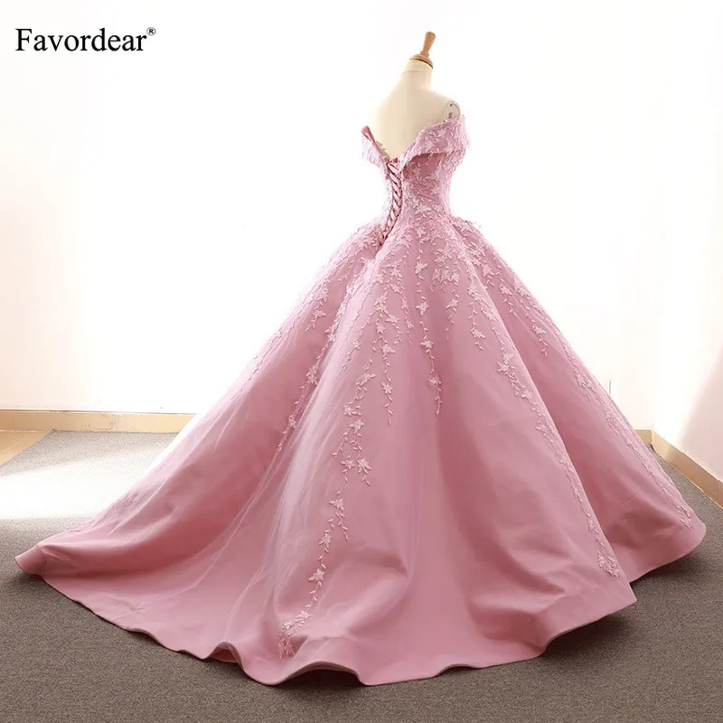 Favordear Sweetheart Off The Shoulder Ball Gown Evening Dress 2019 Vestido De Festa Luxurious Applique Formal Dress Prom Dress