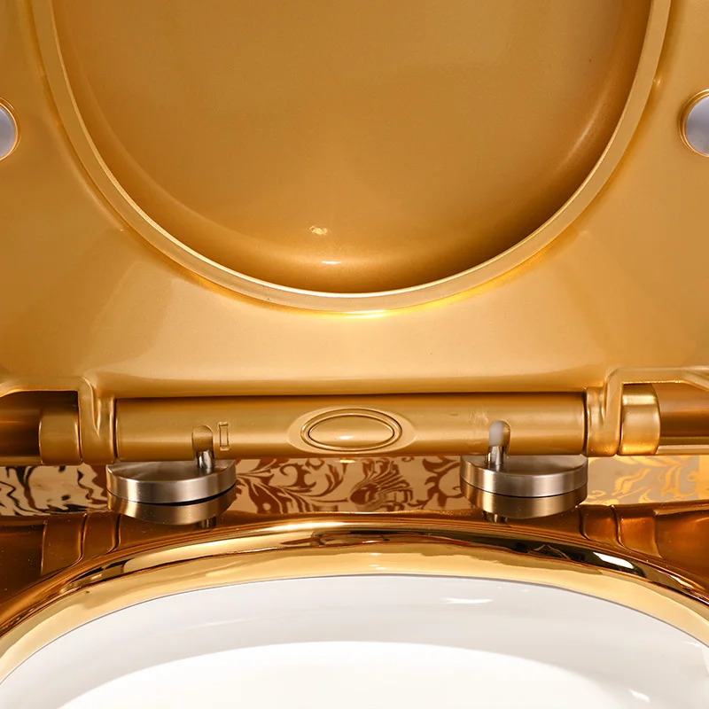 Toilet Siphon Household Water Saving Deodorizing And Slow Down porcelain ceramic seat gold |