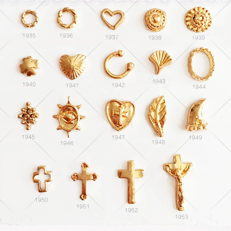 10 шт. украшения для ногтей 2017 популярный Золотой Крест Круг Сердце Перо Дизайн