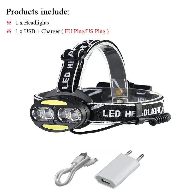 led headlights H COB светодиодные фары машинками, ИК-датчик налобный фонарь, налобный фонарь Светодиодные фары 18650 перезаряжаемые T6 usb фар Водонепроницаемый фонари для рыбалки - Испускаемый цвет: led headlights H