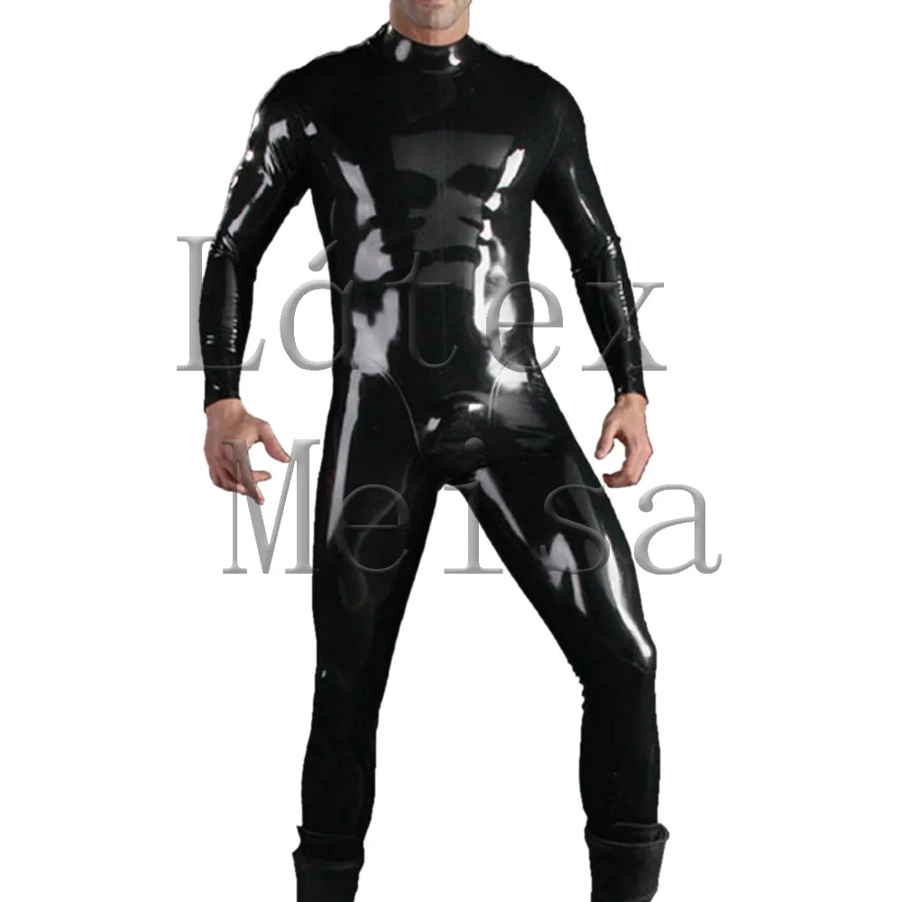 Новинка латексный мужской Фетиш костюм Zentai с молнией на плечах носки черного