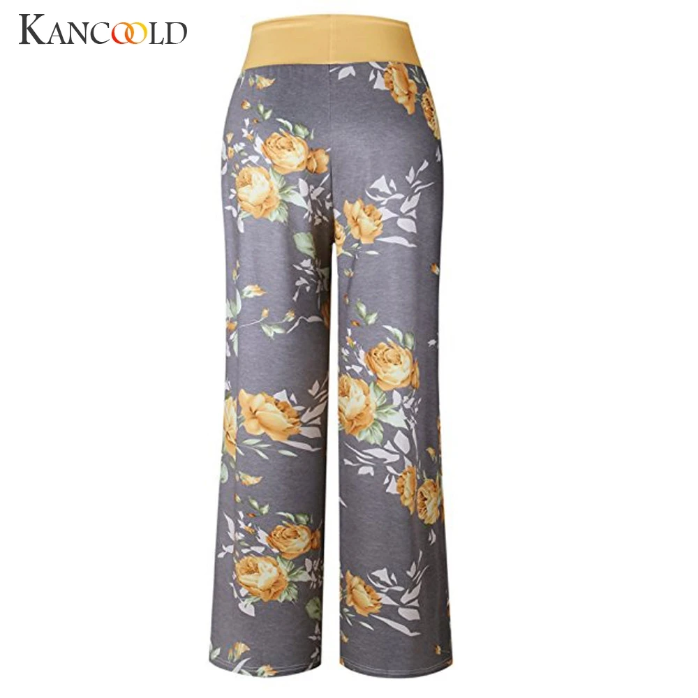 

KANCOOLD Pants Womens Comfy Stretch Floral Print Drawstring Palazzo Pants Wide Leg Lounge casual new pants woman 2018dec31