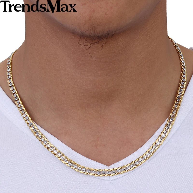 Trendsmax, мужское ожерелье, серебряное золото, кубинская цепочка, ожерелье для мужчин, ювелирное изделие,,, Прямая поставка, подарки, 6 мм, KGN275