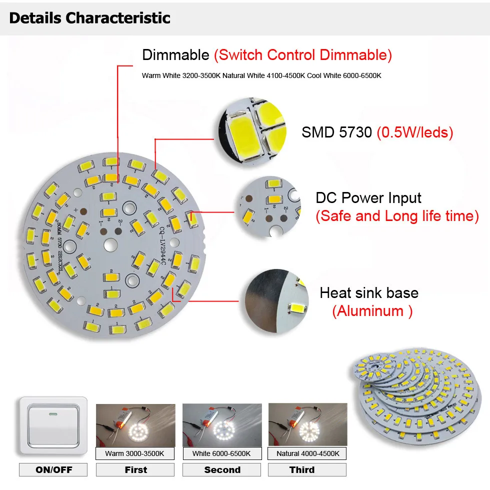 Светодиодный PCB SMD5730 источник света осветительная Панель три Цвет с регулируемой яркостью 3/Вт, 5 Вт, 7 Вт, 9 Вт, 12 Вт, 15 Вт, 18 Вт, Алюминий пластина для Светодиодный лампа светильник «сделай сам»