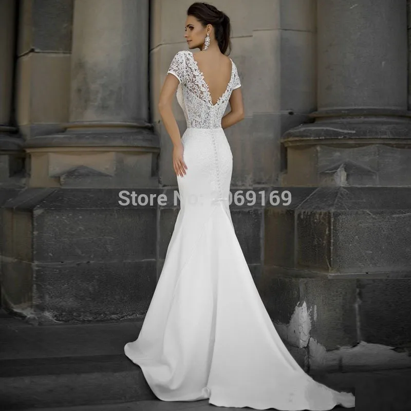 Женское свадебное платье с юбкой годе Louisvuigon кружевное коротким рукавом и