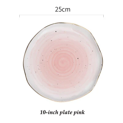 10-inch plate pink Европейский стиль, французский стиль, Золотая оправа, керамическая тарелка, рыбные блюда для бифштекса, западное блюдо, десертная тарелка, миска для риса, Phnom Penh, серия - Цвет: 10-inch plate pink