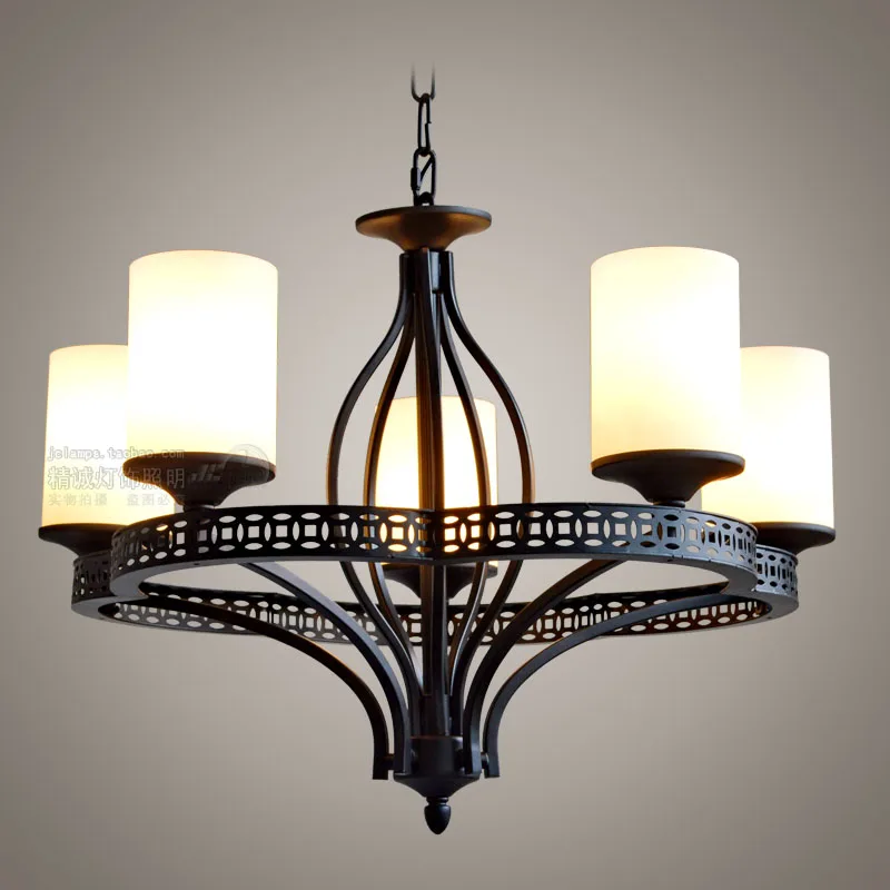 

Customize brief modern chinese style black iron glass lamp cover 5 pendant light