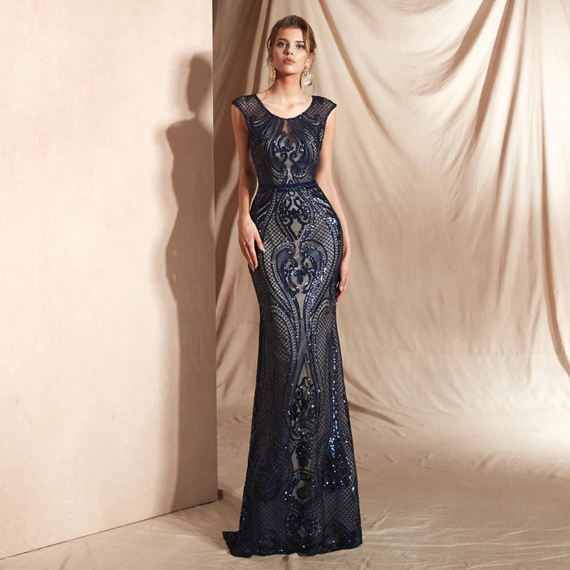 

Sequined Evening Dresses 2020 Reflective Robe De Soiree Femme Mermaid Trumpet Bling Women Cap Sleeves Gold Gray Black Prom Gowns