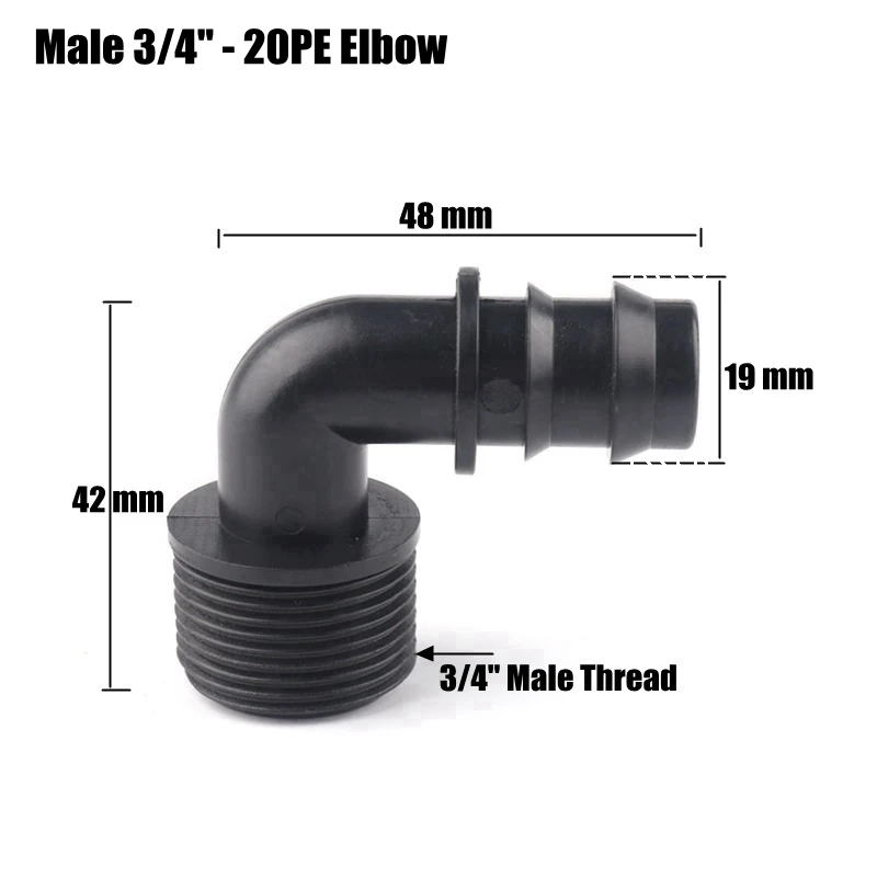 Male 3l4 Inch-20mm 3 шт. 1/" 3/4" резьбовые локоть соединители 16 20 мм, pe, труба соединитель микро орошение трубы шланг водяные соединители пагода суставы - Цвет: Male 3l4 Inch-20mm