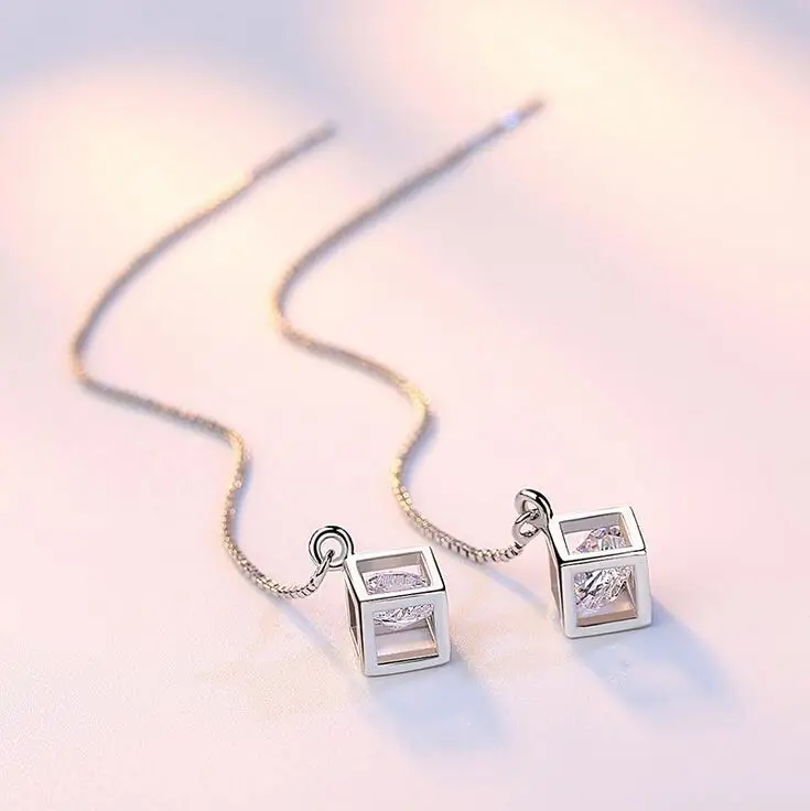 Женские серьги подвески из серебра 2017 пробы с фианитом|925 sterling|drop earringsearrings style |