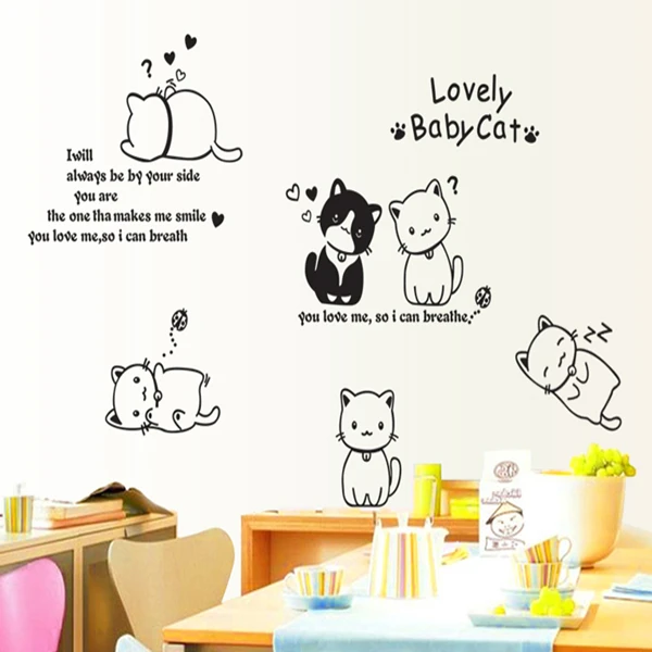 

Cute Cats Cartoon Wall Stickers Decal Removable Vinyl Waterproof Home Decal Nursery Kids&Baby Room Bathroom diy Art Mural