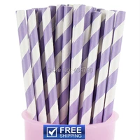 200pcs lavender lilac striped paper straws for salepretty drinking baby bridal shower decorations candy dessert buffet table