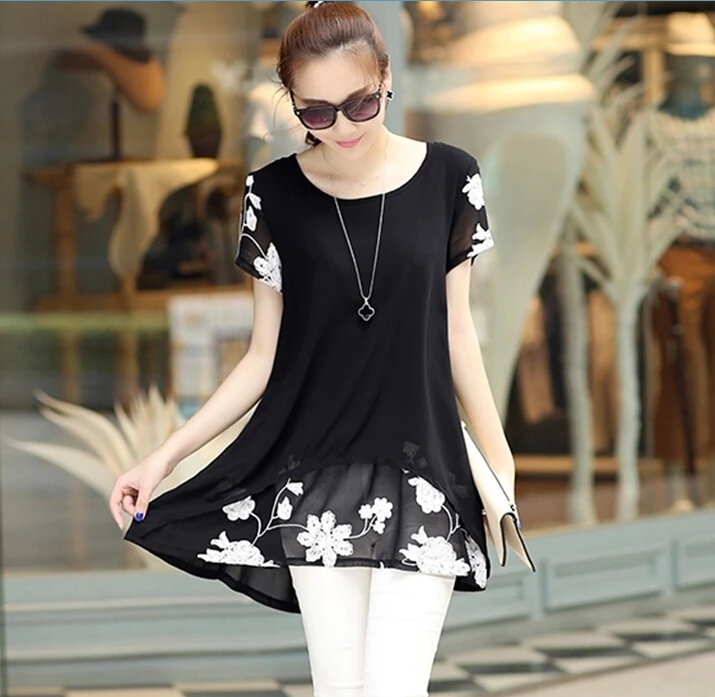 Женская шифоновая блузка с коротким рукавом размеры до 5XL|women shirts|long women shirtschiffon