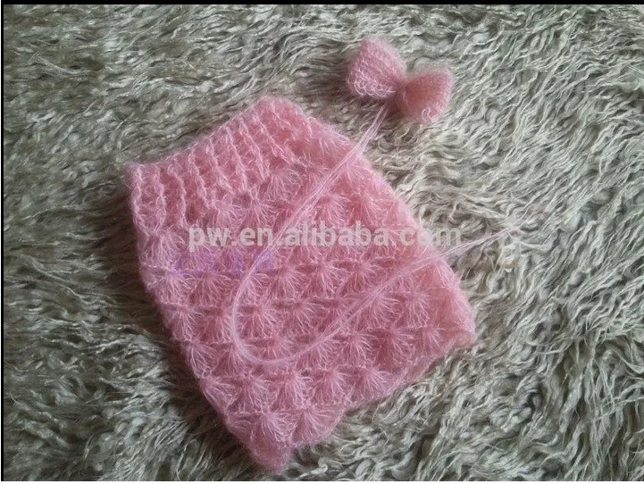 Модная вязаная крючком Детская мохеровая повязка на голову и юбка для