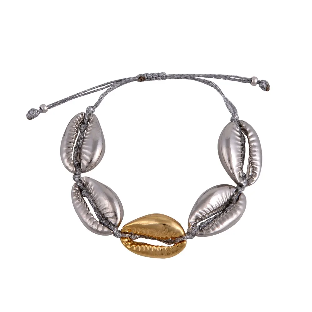 Браслет на ногу Cowrie из блестящих черных медных ракушек с фианитами вощеная нить