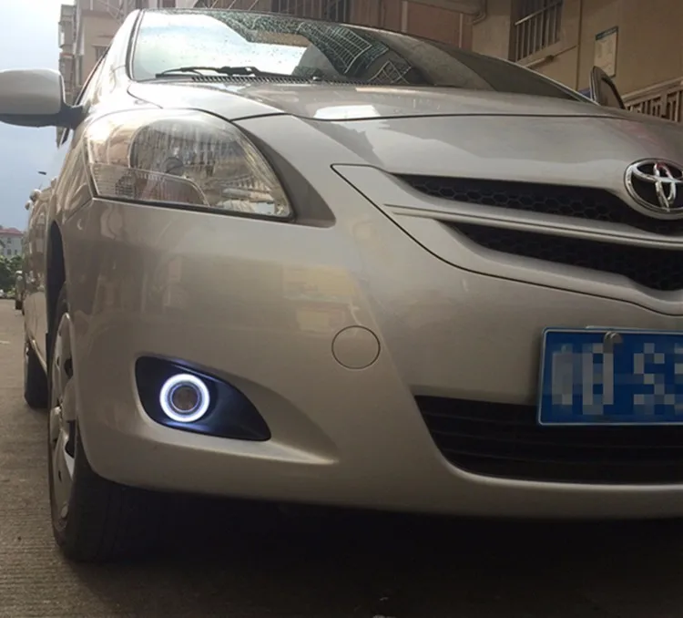 

eOsuns Innovative COB angel eye led daytime running light DRL + halogen Fog Light + Projector Lens for toyota vios 2008-2013