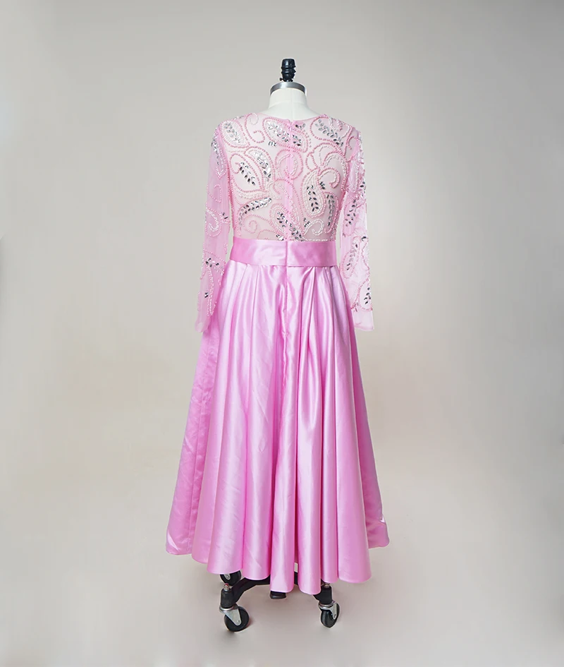 Видеть сквозь вечерние платья 2017 розовый цвет одежда с длинным рукавом бисером