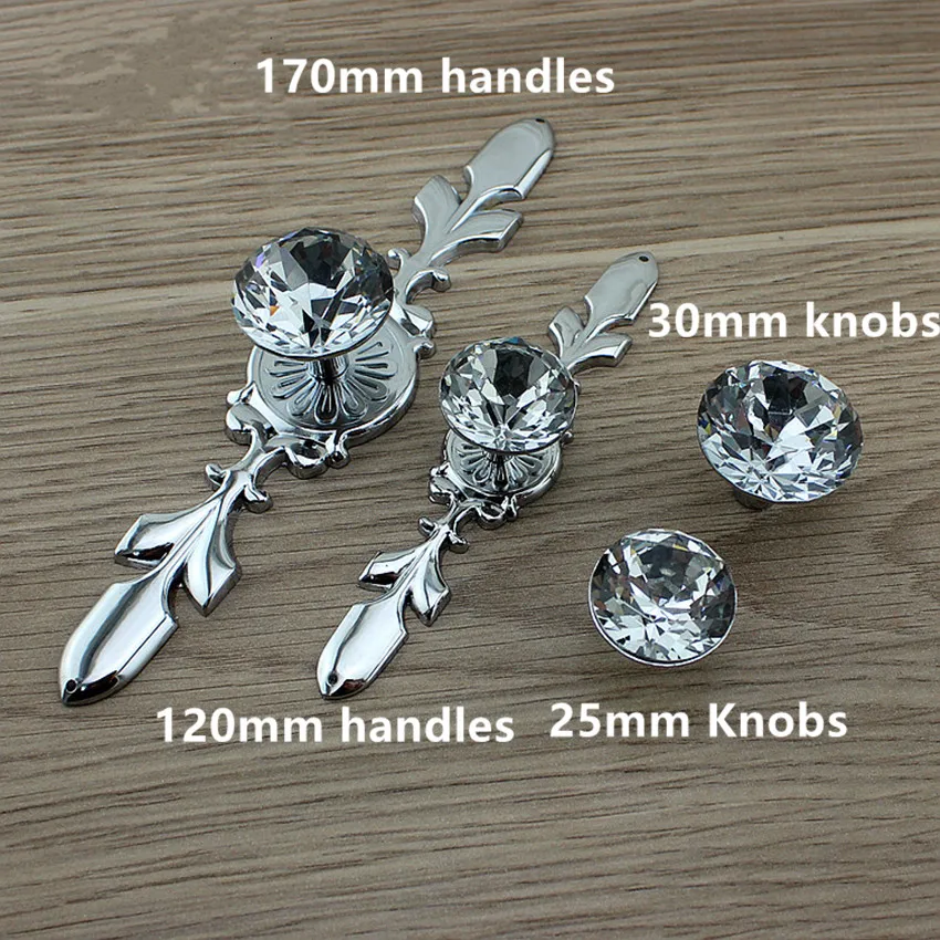 Стеклянная для комода ручки выдвижных ящиков с кристаллами тянет серебро хром