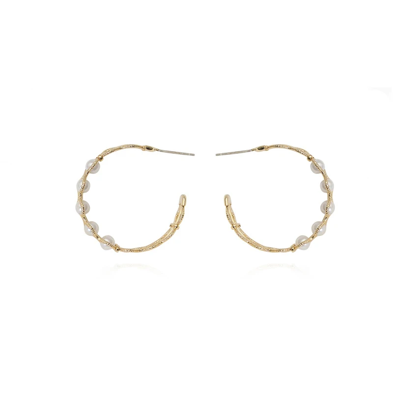 Женские серьги-кольца с жемчугом GWACC простые золотистые сережки волнистыми