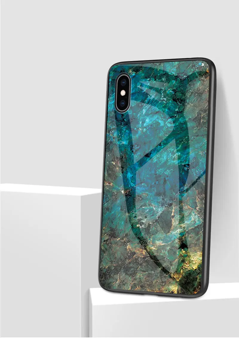 Синий Роскошный Мраморный стеклянный чехол для телефона s для iPhone X XS Max XR, чехол с мягкими краями из закаленного стекла для iPhone 8, 7, 6, 6s Plus, 8 Plus, чехол - Цвет: Синий