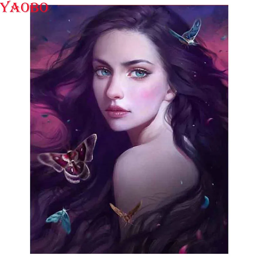 5d diy Алмазная мозаика Девушка Бабочка картина полный квадратный круглый дрель