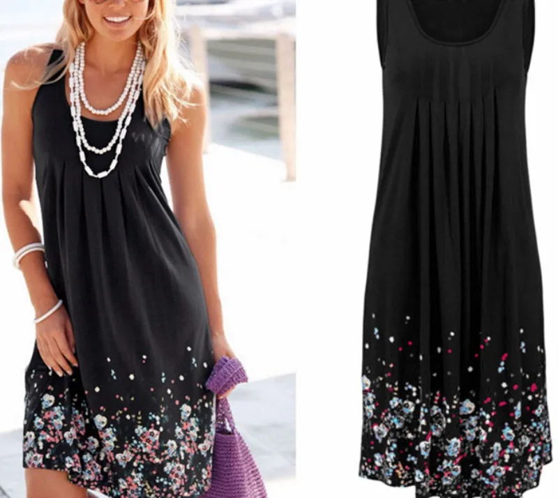 

Womens Floral Sundress knee Length Summer Loose sleeveless dresses new PLUS SIZE