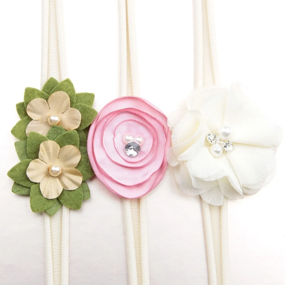 

3Pcs/Set Baby Girls Nylon flower Headband rhinestone Hair Bows Elastic Hairband for Bebe Kids Children Hair Accessories