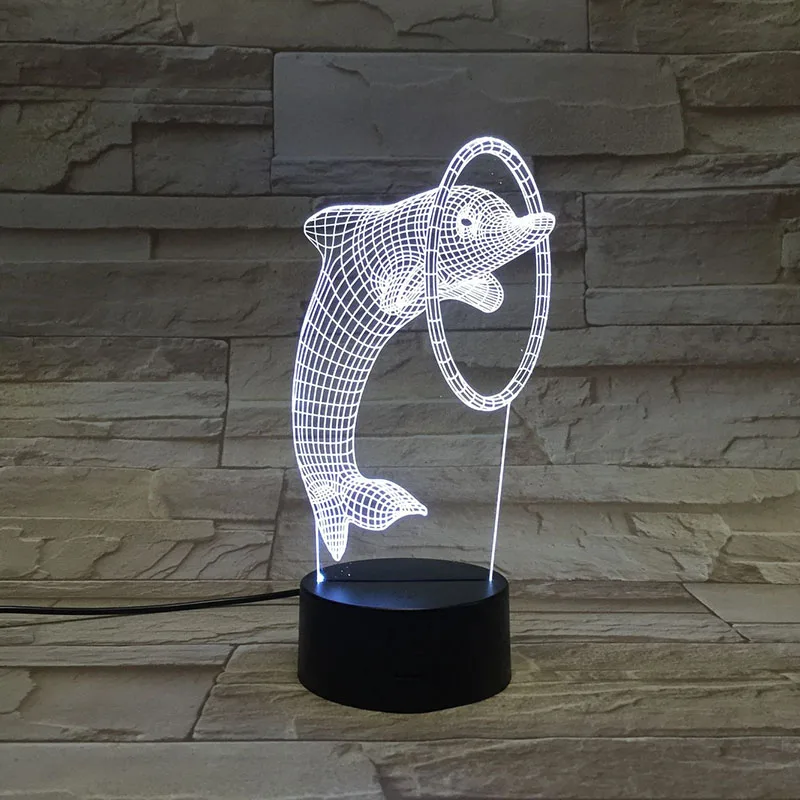 Животные Дельфин 3D лампа RGB LED USB настроение детский ночной Светильник