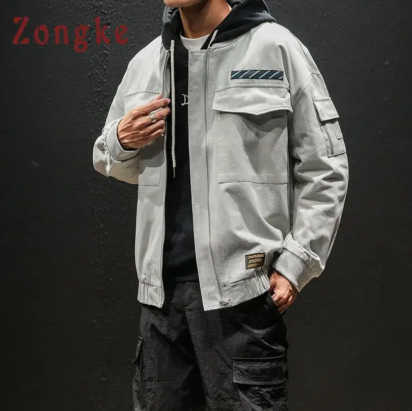 Gray Zongke куртка-бомбер мужская одежда Японская уличная одежда хип-хоп пальто Мужская куртка Весна хип-хоп мужские куртки и пальто 5XL - Цвет: Gray