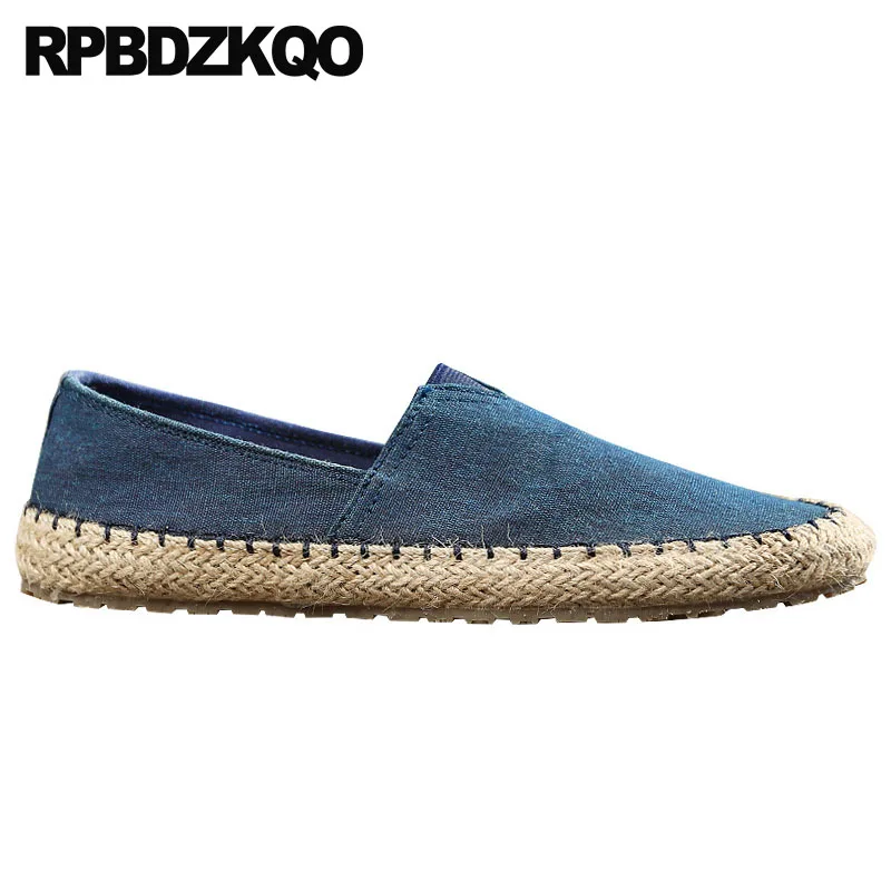 European Slip On Plus Size Espadrilles Summer Beach 11 46 Big Runway Large Italian Men Canvas Shoes Casual Blue Black Hemp Woven | Обувь
