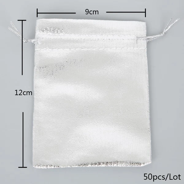 9X12cm Silver 50 шт., серебристые/золотистые мешочки из металлизированной фольги из органзы для рождественской свадебной вечеринки, Любимые Подарки, сумки для конфет 7X9/9X12/10X15/13X18 см - Цвет: 9X12cm Silver