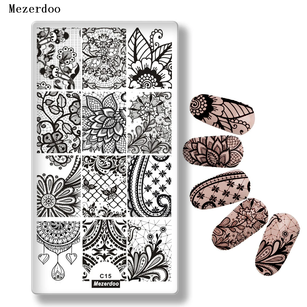 

Nail Stamping Plates Lace Flower Nail Art Stamp Stamping Template Leaves Spider Web Pattern Image Plate Stencil Nails Tool C15