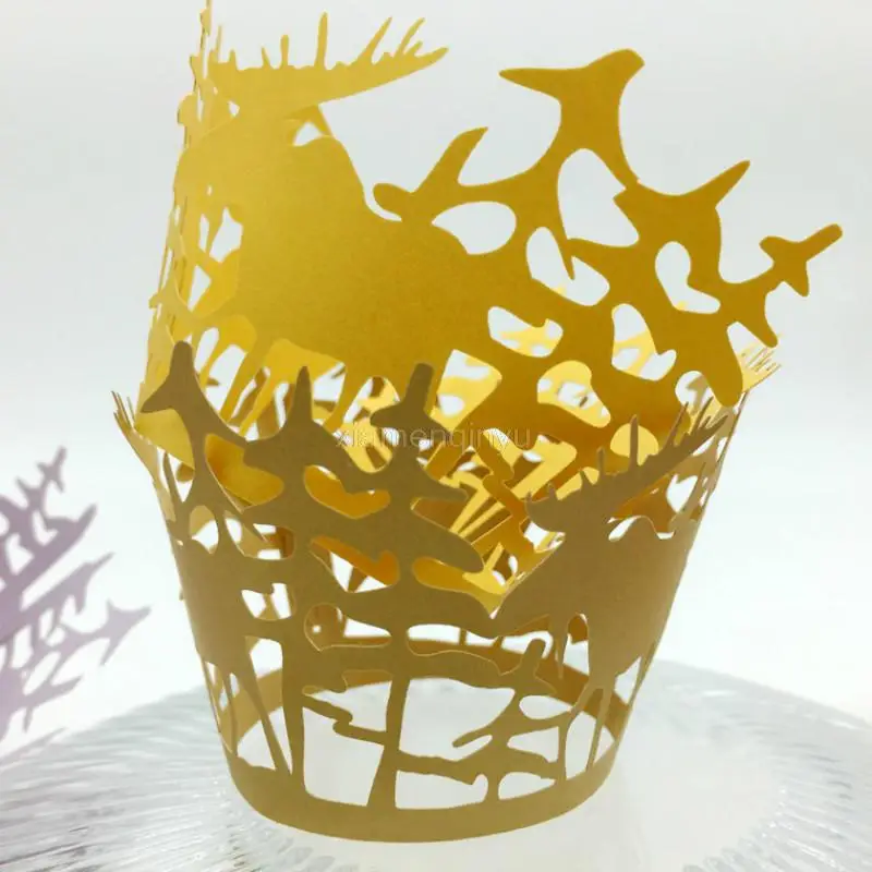 100 шт./компл. пустотелые бумажные стаканчики для торта олень лазерная резка