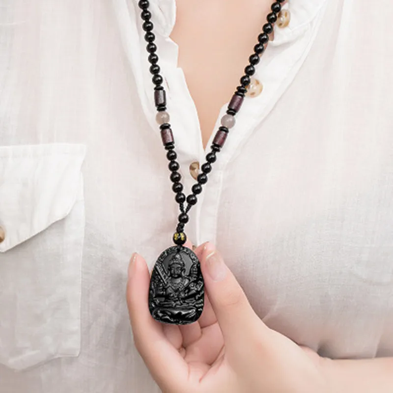 Medallion Obsidian Pendant 12 Zodiac Orthodox Buddha Eight Guardian God Necklace Women's Day as a male amulet | Украшения и