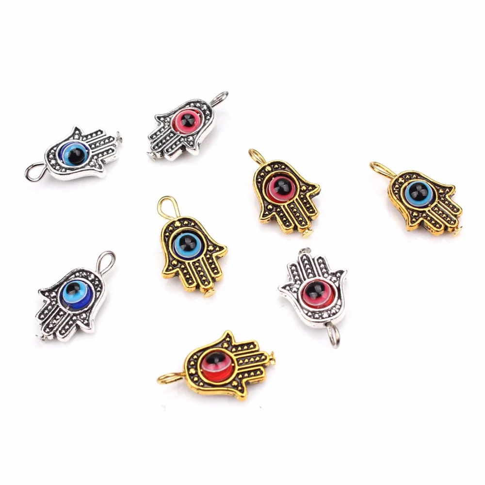 20pcs/lot  Silver Color Copper Hamas Hand & Lucky Evil Eye Jewelry Findings For Earrings Bracelets Necklaces UF7327