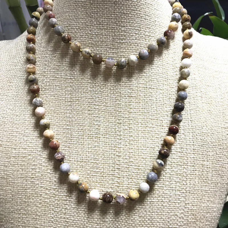 90 см длинное ожерелье 8 мм Crazy Agates бусы женское колье для девочек подарок девушки