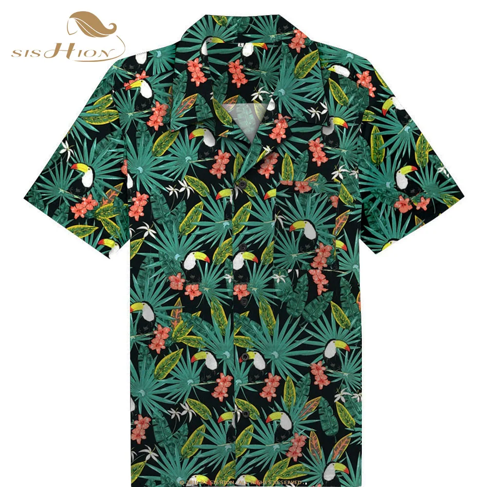 

SISHION 2022 New Toucan Floral Print Men Shirt ST124 Short Sleeve Palm Springs Cocktail Button Up Shirts camiseta hombre