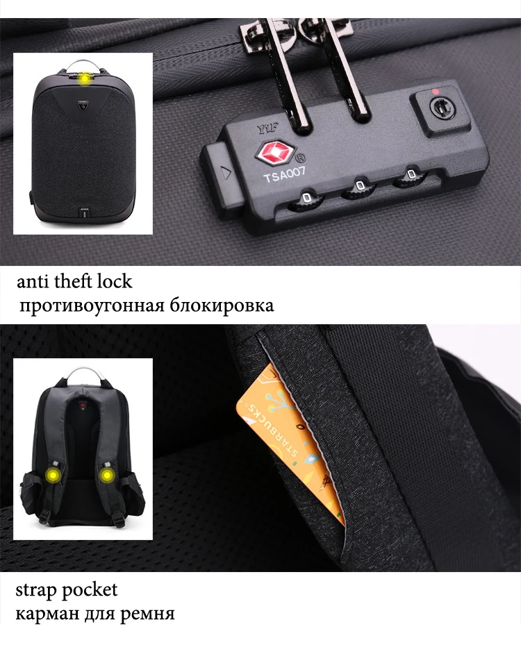 Арктический Хантер Анти-кражи Водонепроницаемый USB Для мужчин 15,6 дюймов рюкзак для ноутбука с таможенный замок TSA Тетрадь мужская сумка через плечо
