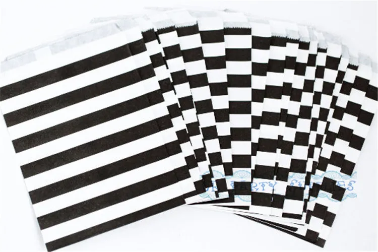 200 шт черно белые горизонтальные полосатые бумажные подарочные пакеты мешочки