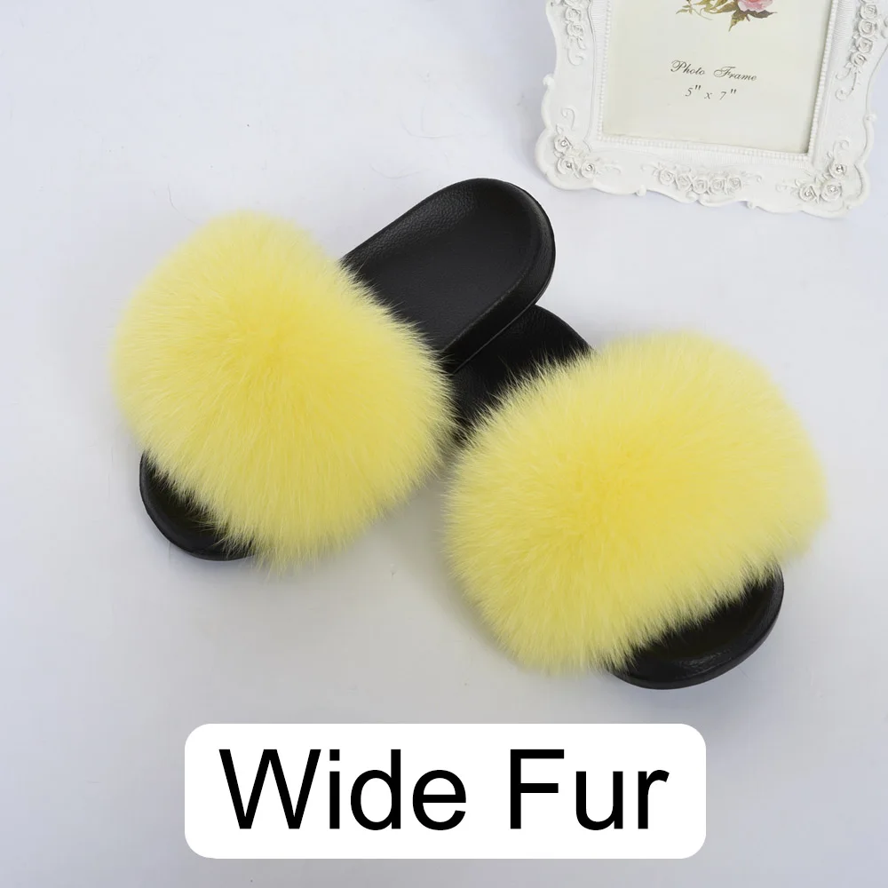Yellow Г.; женские модные летние шлепанцы с мехом; большие пушистые домашние тапочки из натурального меха; Новое поступление; S6044 - Цвет: Yellow