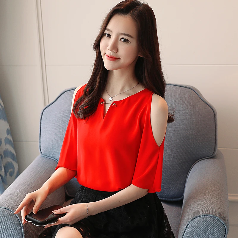 

2018 new summer fashion short sleeved blouses chiffon shirts solid elegant women clothing casual hole women tops D616 30