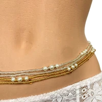 bohemia double strand waist pearl beads body jewelry belly beads belly chains elastic waist chain body african waists bead