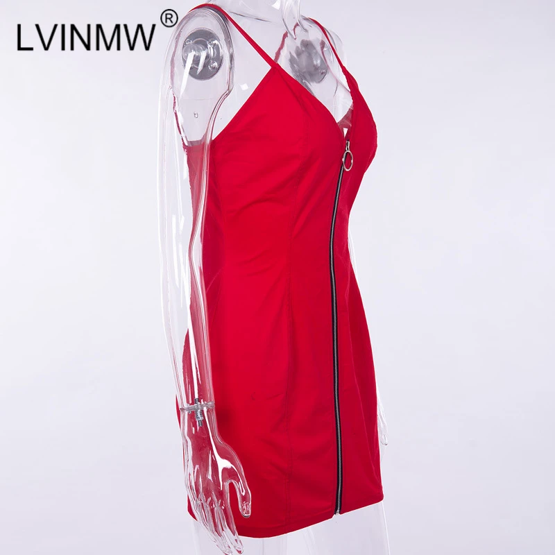 Фото LVINMW Sexy Front Zipper Mini Dress Women Spaghetti Strap Sleeveless Backless Slim Fashion 2019 Spring Summer Casual Женская одежда LVINMW Sexy Front Zipper Mini Dress Women Spaghetti Strap Sleeveless Backless Slim Fashion 2019 Spring Summer Casual Женская одежда