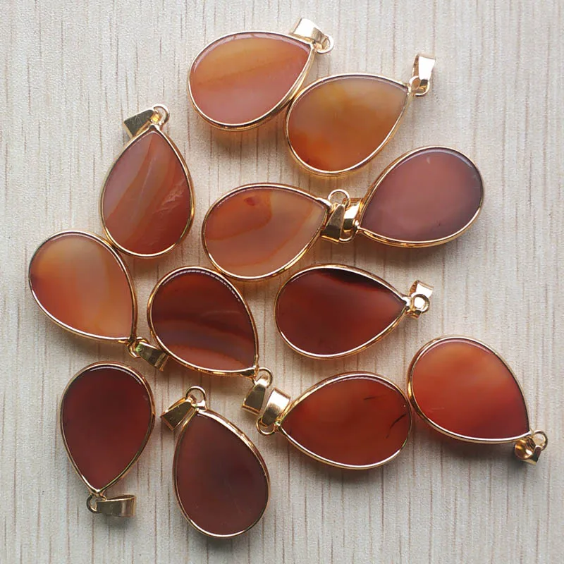 

2019 New good quality natural red onyx gold side water drop shape pendants 20x26mm for jewelry making 12pcs/lot wholesale free