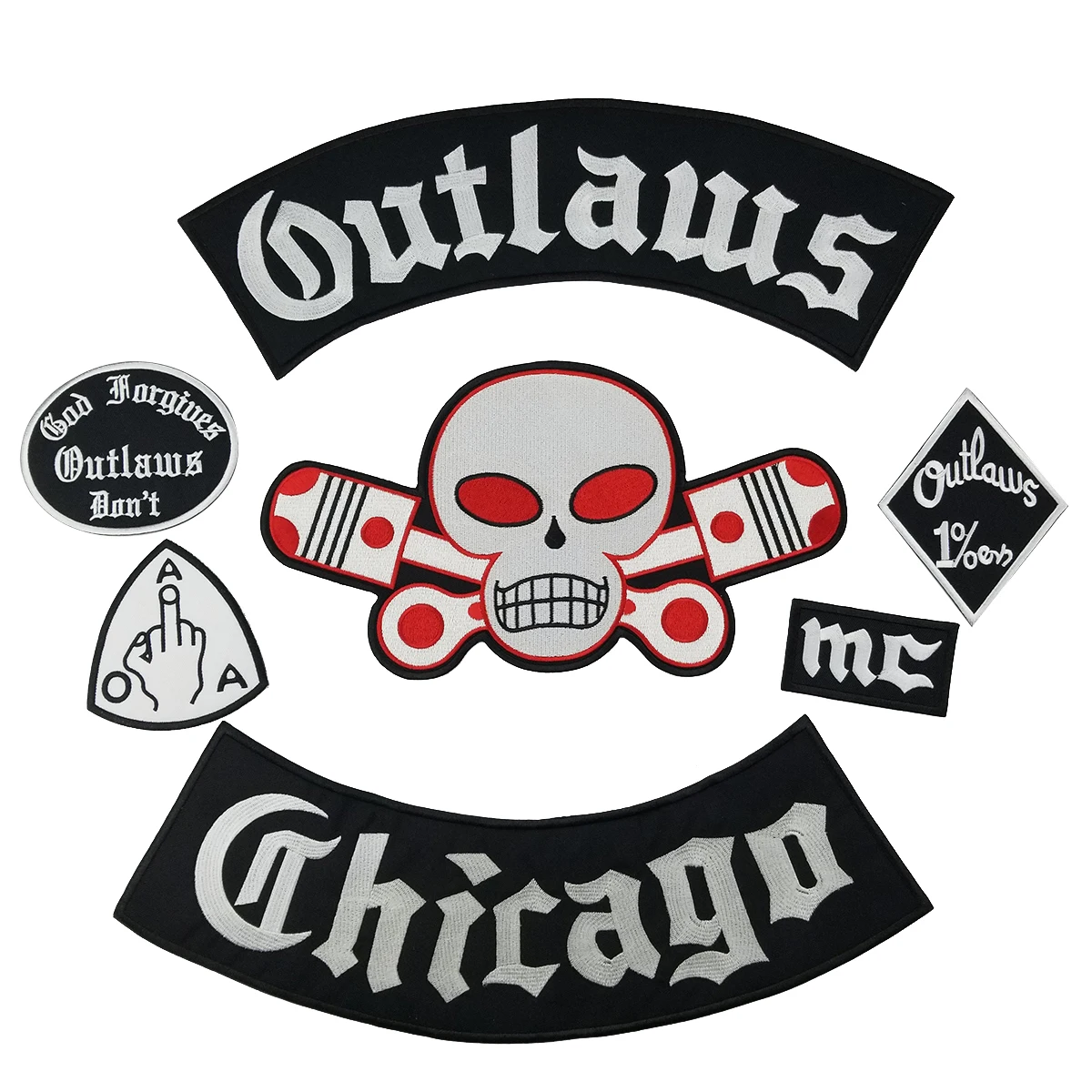 Полноразмерные вышитые нашивки Outlaw Chicago с черепом большие термоклейкие для