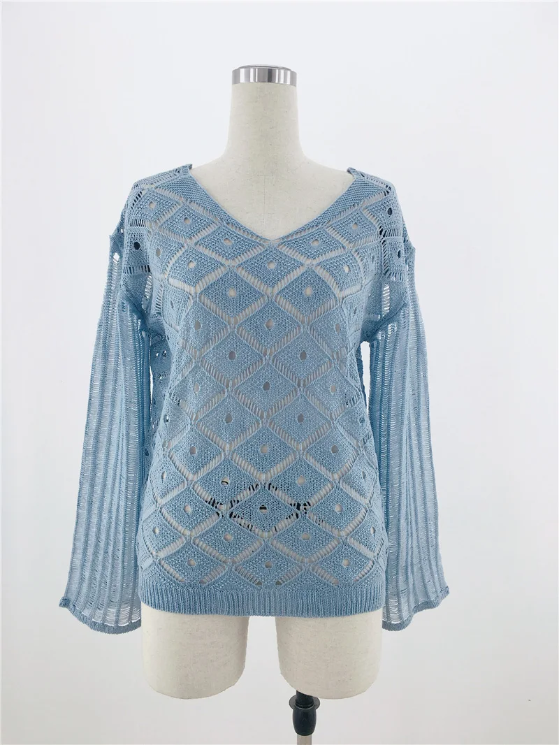 Женский вязаный свитер в стиле бохо Fitshinling тонкий пуловер с вырезами V-образным