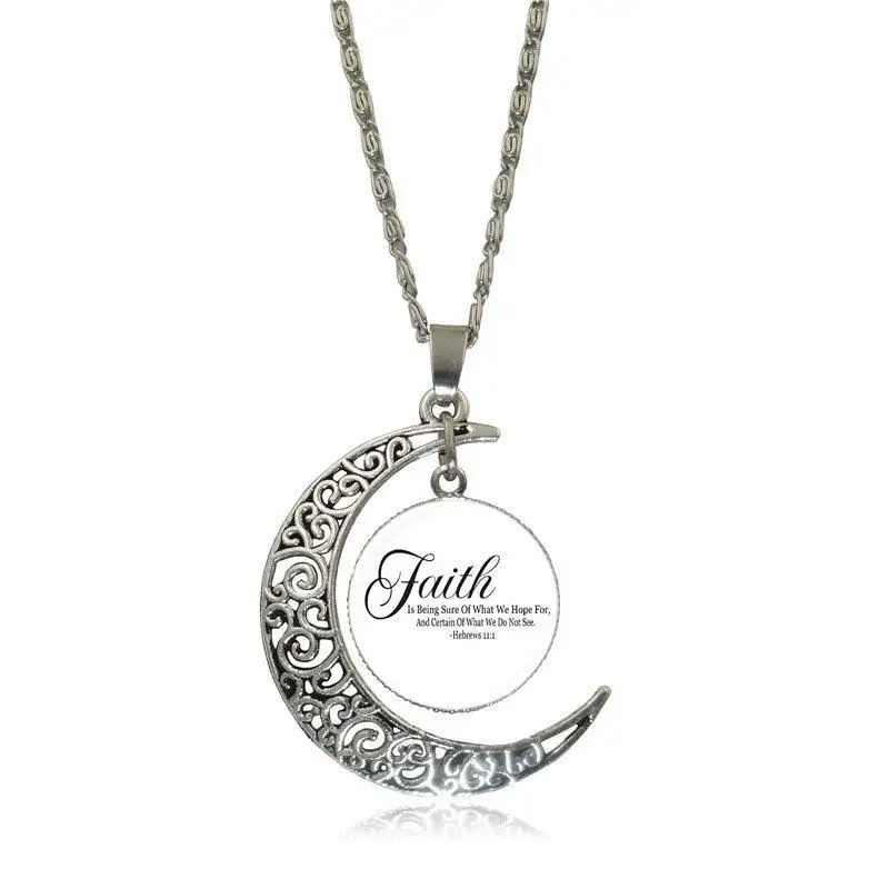 Ожерелье с плоским кулоном EJ Glaze с цитатой из Библии, серебряного цвета, стильное украшение из стекла в форме луны для подарка без разделения по полу