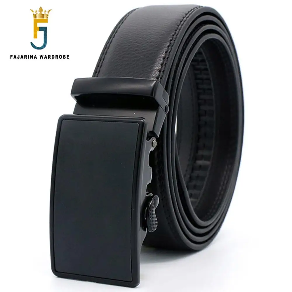 FAJARINA Quality Cowhide Leather Fashion Black Automatic Buckle Belts Men Casual Styles Genuine Belts Mens 3.5cm Width N17FJ570