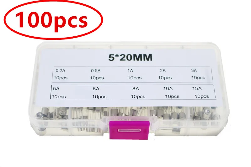 100 шт. предохранитель 5*20 5X20 5 мм * 20 мм Стеклянная страховочная трубка безопасности